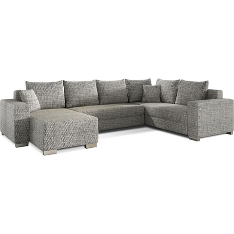 Canapé U convertible tissu gris chiné coffre de rangement à gauche Marry 321cm (1/5)