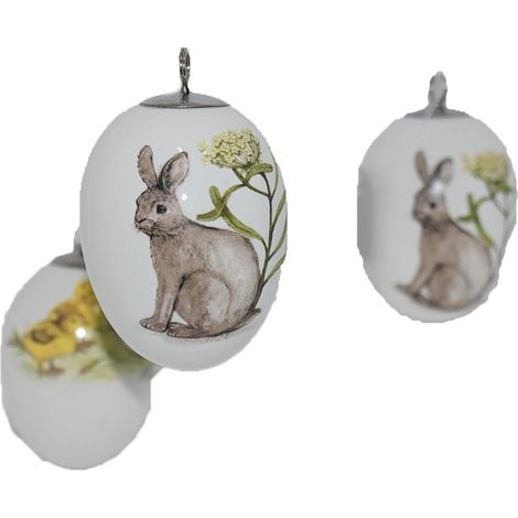 Uovo bianco con decoro coniglio per albero di pasqua decorazioni pasquali arredo casa idea regalo in ceramica 7 cm (1/5)
