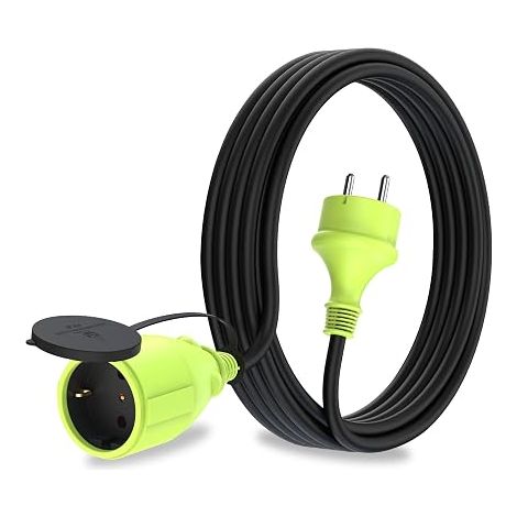 Extension Cable with Schuko Plug for Outdoor Use Waterproof Cable H05RR-F3G 1.5 mm² Protective Contact Socket Outdoor Electrical Extension Cable Black/Green