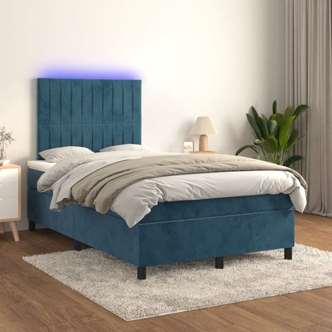 Lit Adulte - Sommier tapissier matelas et LED - Ensemble de lit tapissier - Chambre Intérieur - Bleu foncé 120x200 cm Velours XJDT174370 (1/5)