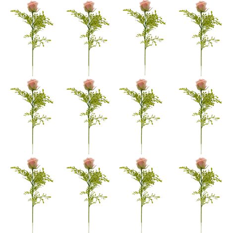[Vergissmeinnicht-Rose (einzeln), Serie C, Rote Rose A10809] 12 künstliche Rosen (einzeln), Zubehör für Blumenarrangements in Innenräumen (1/4)