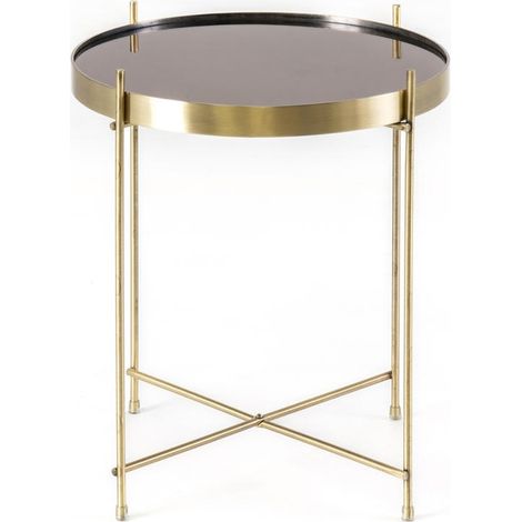 Tavolino Marissa con top in vetro temperato bronzo e struttura in metallo color ottone opaco, stile moderno 38x38 cm - Marissa (1/5)