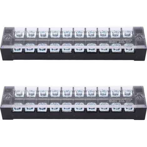 Lot de 2 borniers à vis double rangée, fixes, haute intensité, avec couvercle, 600 V, 25 A (1/5)