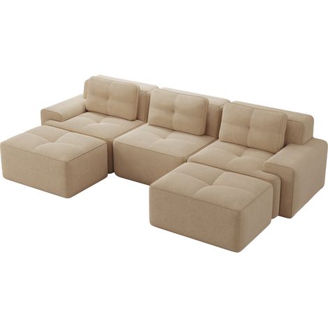 Canapé modulaire Cloud en velours côtelé beige, 3 places, design sans accoudoirs, forme en U (1/5)
