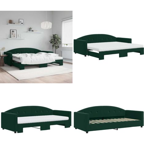 Tagesbett Ausziehbar mit Matratzen Dunkelgrün 90x200 cm Samt - Sofa Bett - Schlafcouch - Gästebett - Ausziehbares Bett - Tagesbett - Home & Living (1/5)