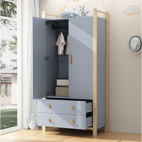 Armoire 89,6x44x180,5 cm en bois de pin et panneau, bleue, rangement gain de place – MEUBLIV (1/5)