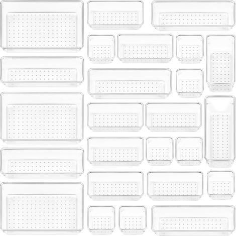 25 Stücke Schubladen Organizer mit 4 Größen, Make up Ordnungssystem, Schminktisch Organizer Einsetzbar für Makeup, Küchen, Badezimmer, Büro, Schminktisch