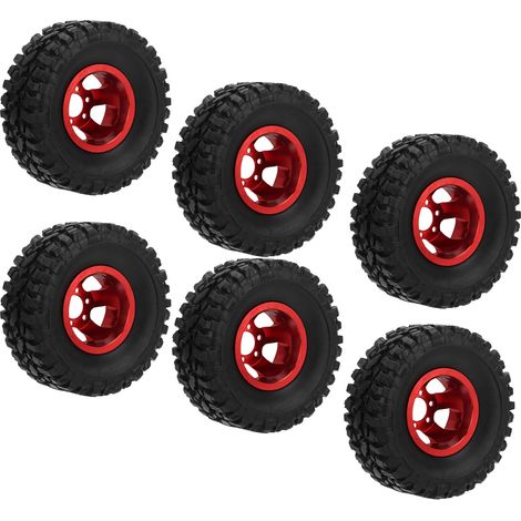Pneu en caoutchouc RC avec moyeu de roue en alliage d'aluminium pour modèles réduits de voitures 4x4 WPL C14, C24, C34, C44, B14, B24, B16 et B36 (rouge) (1/5)