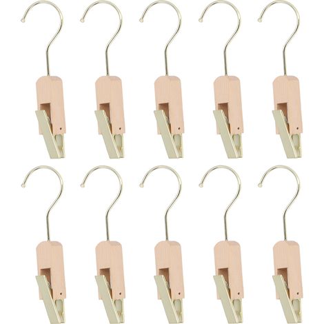 Crochets de suspension en métal de 10 cm avec pince en bois, pivotants à 360°, pour vêtements, placard, bureau ou atelier (1/5)