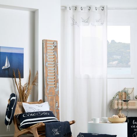 Voilage tamisant à œillets motif oiseaux Blanc 135x260 cm