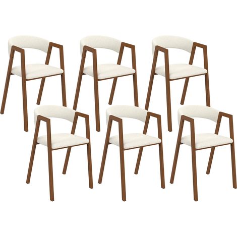 Lot de 6 chaises CAMILLE en métal effet noyer et tissu bouclette avec accoudoirs (1/5)