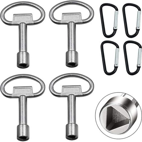 Métal Clé Triangle 4 PCS Clé de la Boîte du Compteur Clés Triangulaires en Métal + 4 PCS Cle Pompier Pour Radiateurs Gaz Électrique Boîtes Compteur Robinet et Serrure (1/5)