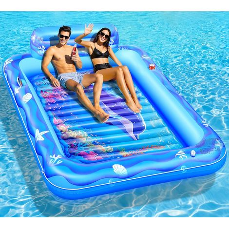 Matelas Gonflable Piscine Bronzage, Bouee Adulte avec Monde Marin Amusant, Eau Bronzage 2 Porte-Gobelets & Dossier, 205 150CM Bouées et Gonflables Tanning Pool - (1/5)