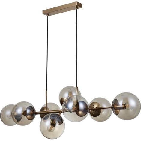 Suspension moderne laiton, globes ambre 8xE14 Italux (1/3)
