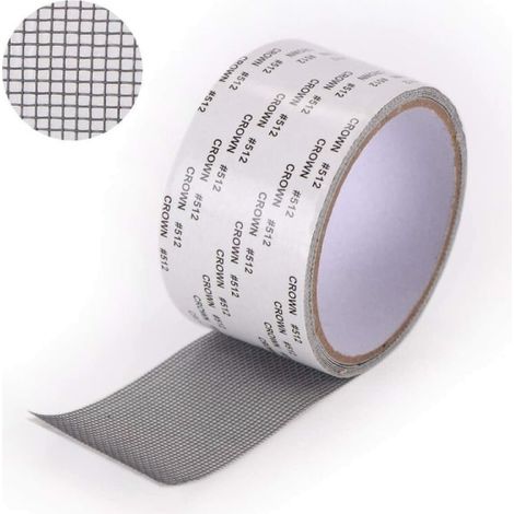 Moustiquaire réparation grise 2m x 5cm, patch adhésif auto-collant pour fenêtre, kit de rapiéçage porte, gaze fine anti-insectes, ruban de fixation trou, lot de réparation maille. (1/4)