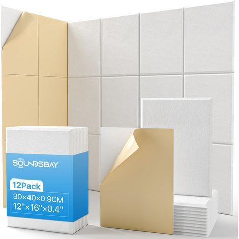 12 Self-adhesive acoustic panels, high-density polyester, sound-absorbing, for studio and bedroom (1/5)