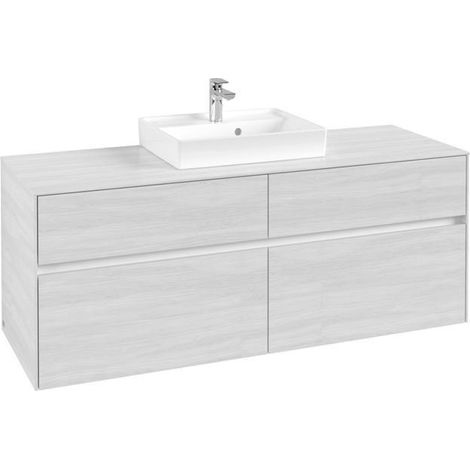 Lavabo VB US Collaro 1400x548x500mm, 4 tiroirs, avec meuble sous-vasque intégré en bois blanc.