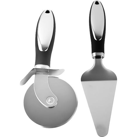 Ensemble de trancheuse à Pizza en Acier Inoxydable et de Pelle Triangulaire avec poignée en Plastique antidérapante et Design Ergonomique Noir (1/5)