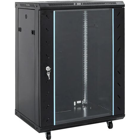 Armoire réseau 15U avec pieds pivotants verrouillage facile 60 x 45 x 86 cm en acier noir (1/5)