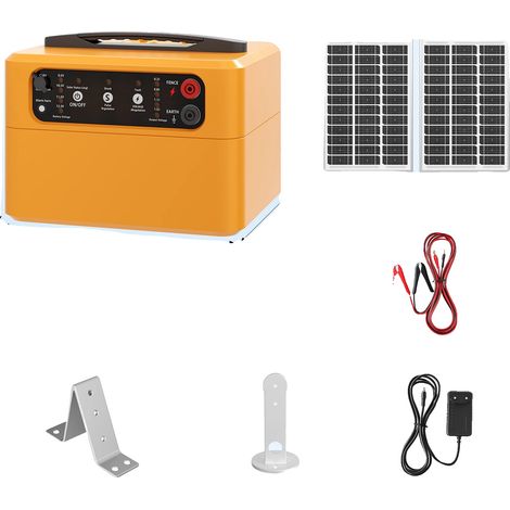 Cargador de cerca eléctrica, alimentado por energía solar, voltaje ajustable, AMARILLO (1/2)