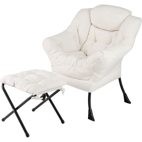Poltrona reclinabile con braccioli pouf beige sherpa