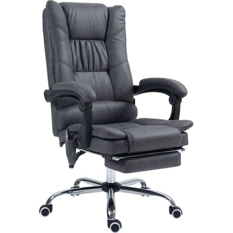 Silla de Oficina con Masaje, Calor Lumbar, Respaldo Reclinable 135° con Reposapiés, Poliéster, Gris Oscuro (1/5)