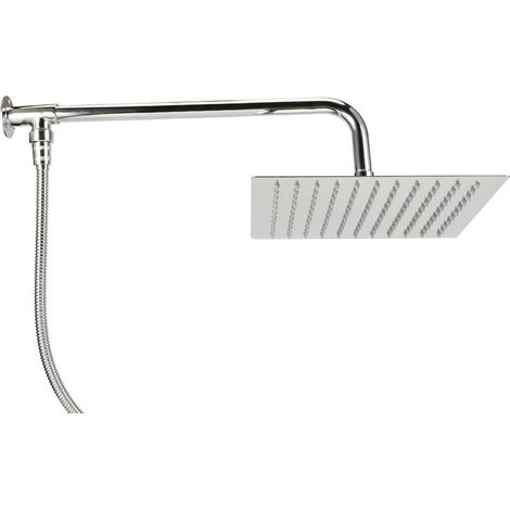 Accessoires de douche à effet de pluie, ensemble de pomme de douche filetée murale en acier inoxydable G1/2 de 25cm (1/5)
