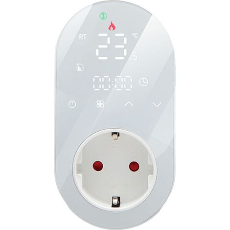 Presa digitale a LED per il controllo della temperatura, presa programmabile, con termostato, per riscaldamento a pavimento a corrente alternata, 16A, bianca. (1/5)