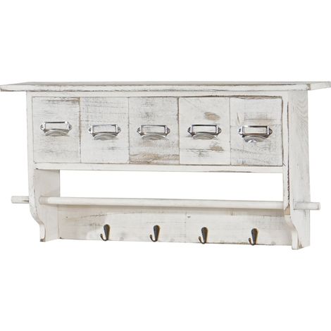 Küchenregal HHG-355, Haushaltsregal Regal, Vintage mit 5 Schubladen 32x65x13cm Shabby Look, weiß (1/4)