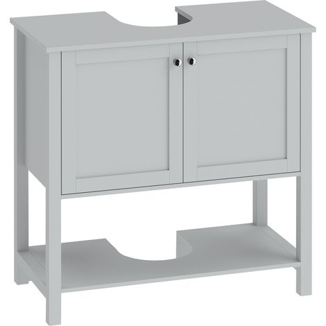 HOMCOM Under Sink Bathroom Cabinet with 2 Doors, Open Shelf, Light Blue (1/5)