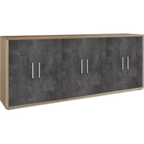 Mobile Basso 6 Ante 203x84x41 cm Noce Stelvio/Ossido Nero