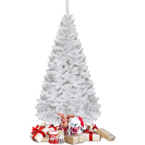COSTWAY Albero di Natale 150/180/210/240 cm, Albero di Natale Bianco con 350/650/950/1138 Rami in PVC e Supporto in Metallo, Albero di Natale Artificiale per Casa, Ufficio e Negozio (180 cm) (1/5)