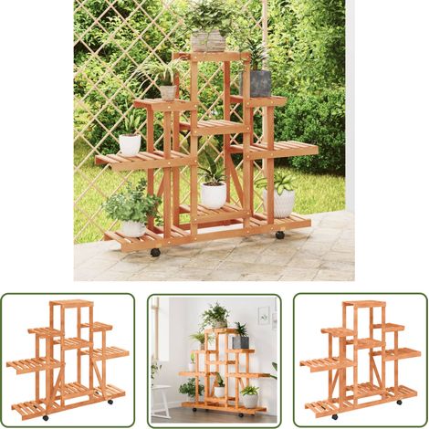 The Living Store Support à fleurs avec roues 110x25x101 cm bois massif de sapin - Support Plante - Jardinerie - Meuble Extérieur - Rangement Jardin - Pot Fleuri (1/5)