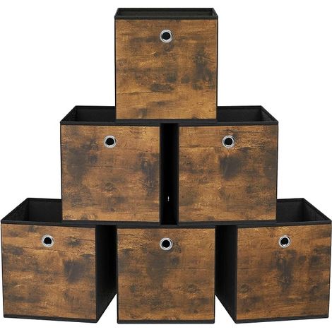 Storage Box Bin with Handle Cube Non-woven Fabric and Oxford Basket 33 x 33 x 33 cm Suitable for Cubic Foldable Clothes Rustic Brown and Black RFB133B01 (1/5)