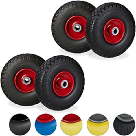 Set of 4 Relaxdays Hand Truck Tyres, Non-Flat Solid Rubber Wheels, 3.00-4”, 20mm Axle, 100 kg, 260x85mm, Black/Red
