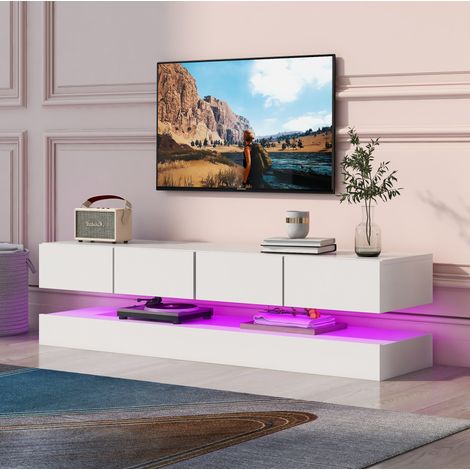 LED-Wand-TV-Möbel weiß für TVs bis 55 Zoll mit 2 Elementen und 4 großen Schubladen HAVRYA (1/5)
