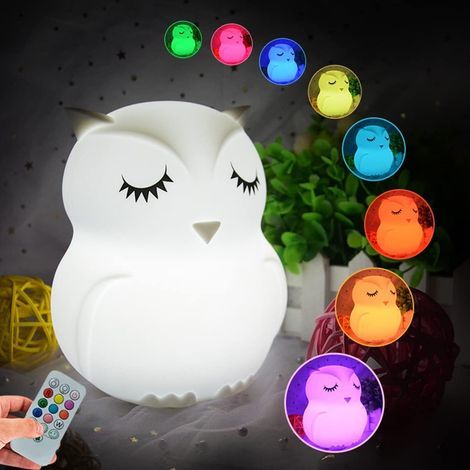 Lampada notturna a forma di gufo per bambini, lampada decorativa in silicone con luce a colori variabili, illuminazione per la camera da letto. (1/5)