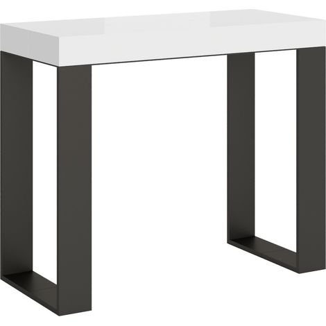 Console extensible bois blanc et pieds métal anthracite 40 à 196cm Asis-Support 2 pieds-3 rallonges fines (1/5)
