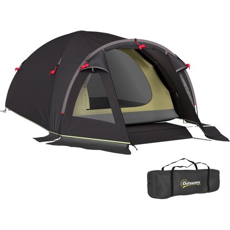 Tienda de campaña tipo túnel ligera y estable para 2 personas con porche, puerta lateral y ventana, color negro, protección UV 50+