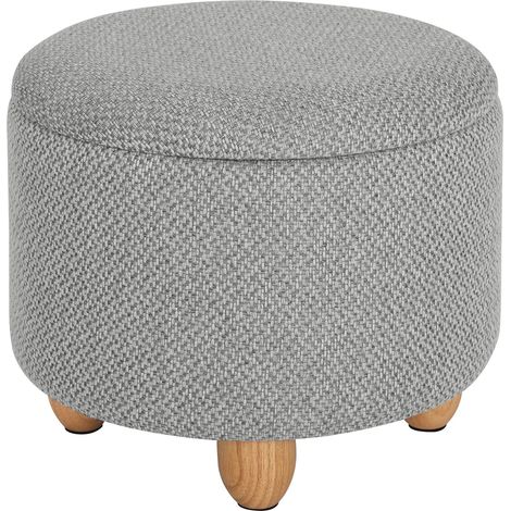 Pouf rotondo con contenitore e vassoio, lino grigio chiaro, 39 x 39 x 33 cm HOMVRA (1/5)