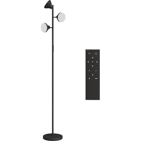 Lampadaire LED dimmable 3 têtes orientables, RGB et blanc réglable, télécommande RF, lecture et nuit, noir, en plastique, pour salon et chambre - CHICFURN (1/5)