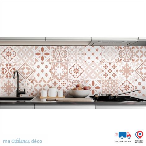 Crédence : Carreaux ciment classique 2 - Couleur Rouge beige - Alu composite - 60 - 120 (1/3)