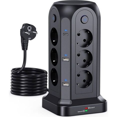 4000W Tour Multiprise Électrique, Prise Électrique avec 4 Interrupteur Individuel, 12 Prises, 4 USB, 2 Type-C, Câble 2 M (1/5)