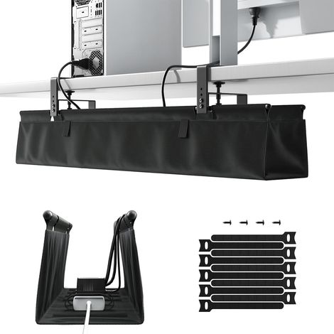 Bandeja organizadora de cables para debajo del escritorio sin necesidad de taladrar, 90 cm, con montaje mediante clip/tornillo, organizador de cables de tela estable e impermeable. (1/5)
