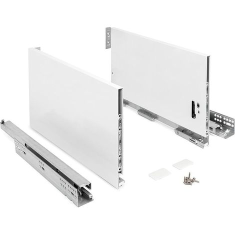 sistema de cajón qube qube smove. extracción total. cierre amortiguado slow. acero zincado. 40kg acabado blanco medida cajón 450