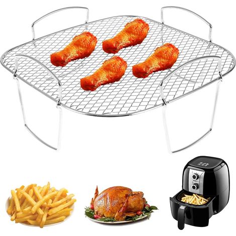 Griglia quadrata da 8 pollici per friggitrice ad aria, ripiano per toast in acciaio inox, lavabile in lavastoviglie. (1/5)
