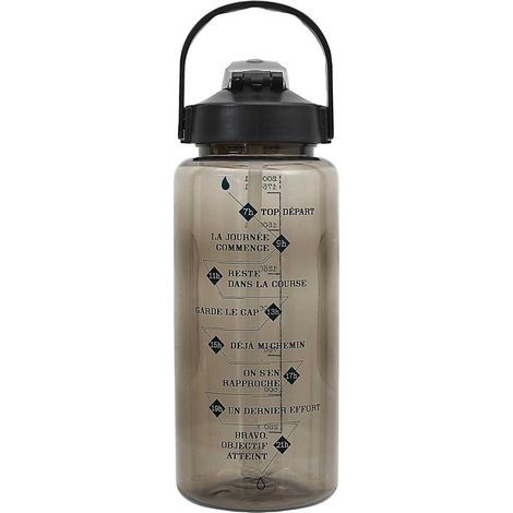 Bouteille de transport 2L noir fumé en plastique avec messages de motivation (1/5)