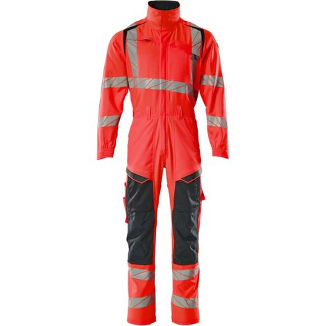 Mascot Overall, Knietaschen, Stretch-Einsätze Kombination Gr. S, Hi-vis rot/schwarzblau