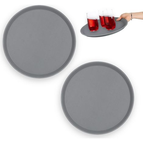 Relaxdays Vassoio Antiscivolo, Set da 2, Rotondo Ø 35 cm, da Portata, per Servizio Ristorante, Bar, Cucina Casa, Grigio