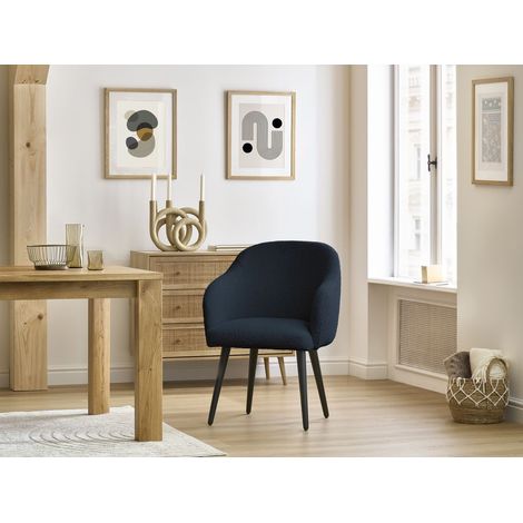 BOBOCHIC - Lot de chaises SOPHIE tissu bouclette et pieds scandinaves noirs Bleu foncé (1/5)